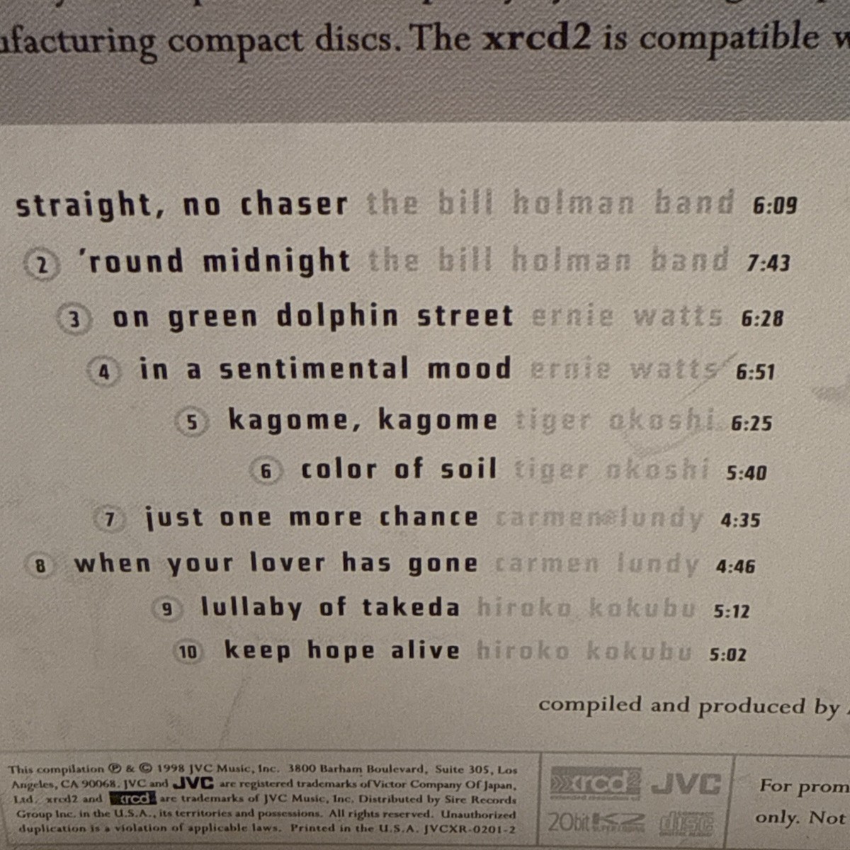JVC XRCD, Vol. 2 Sampler by Various Artists (CD, May-2002