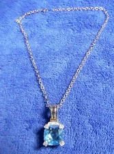(#326) LARGE BLUE CUBIC ZIRCONIA PENDANT NECKLACE 18" LONG