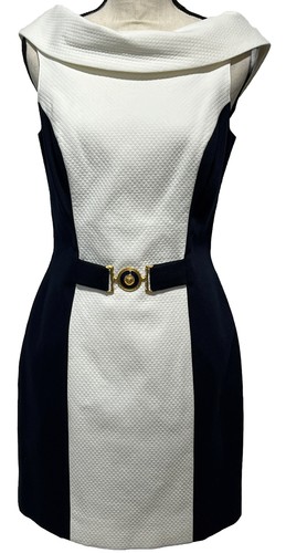 Vintage Linda Segal Dress Size 6 Sleeveless Blue White with Buckle