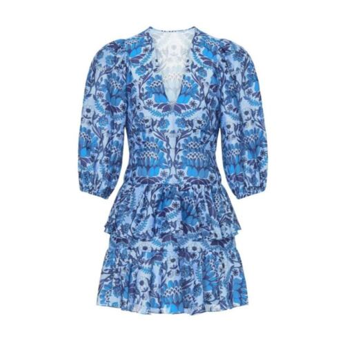 RTR taille 38 (6) Sandro bleu floral Yana mini manches bouffantes fatiguées imprimés boho mini - Photo 4 sur 9