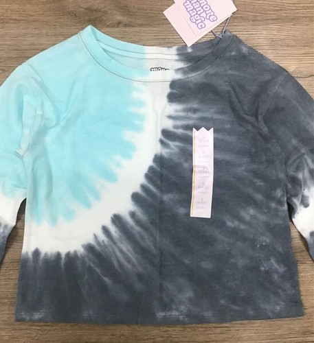 Girls' Long Sleeve Boxy Fit Tie-Dye Round Neck T-Shirt Teal/Charcoal S (6/6X) - Picture 2 of 3