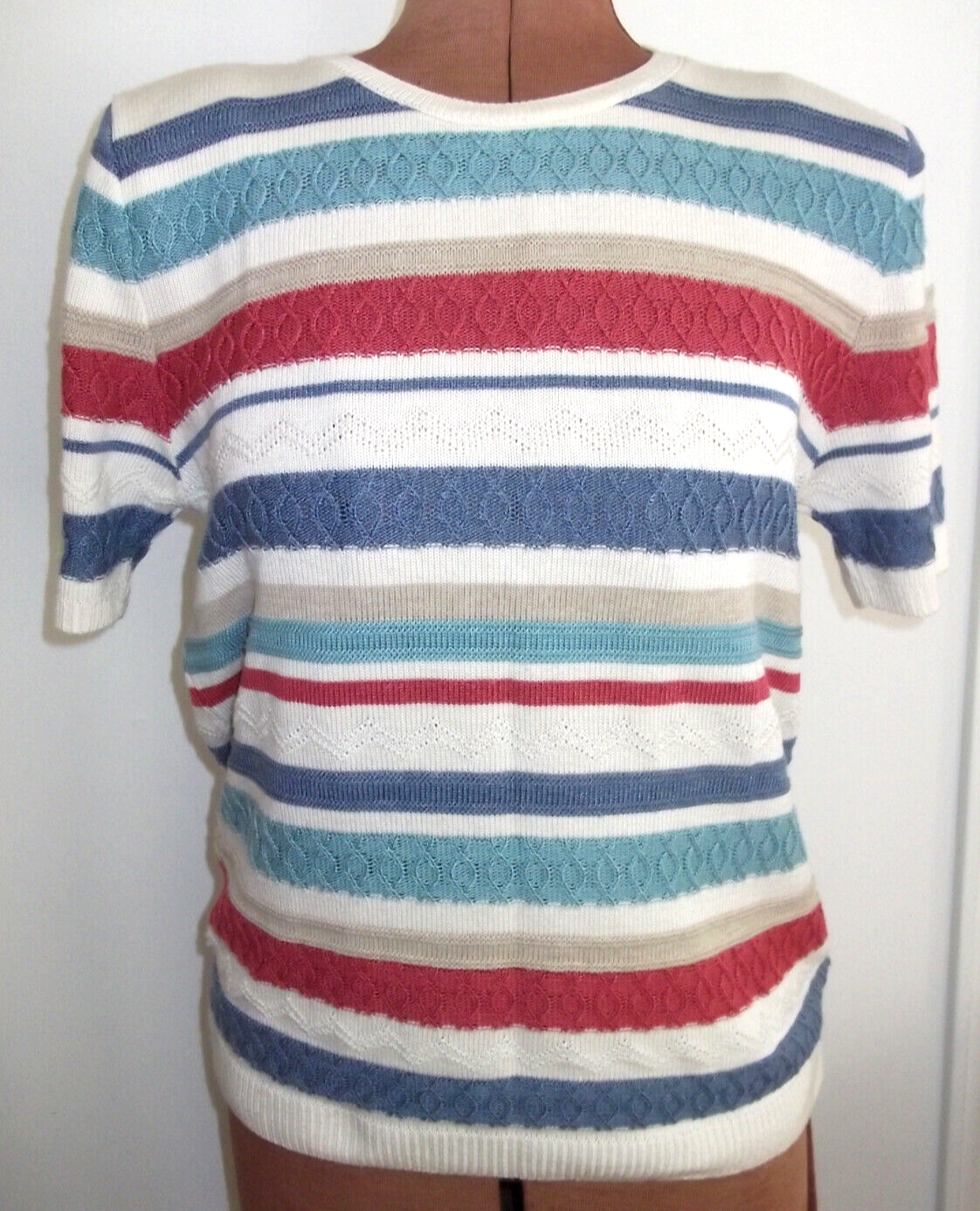 Multi-Color ALFRED DUNNER Pullover STRIPED Short Slv Acrylic KNIT SWEATER/Size M