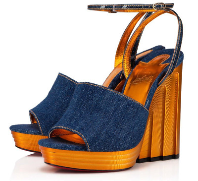 Christian Louboutin Mira Colunata 120 Denim Platform Wedge Sandal