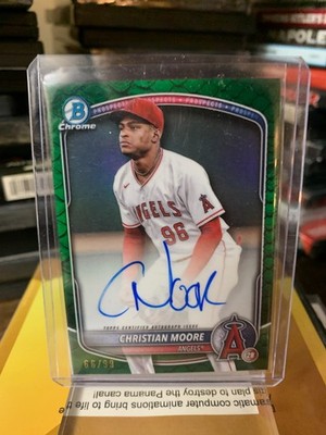 Christian Moore 2025 Bowman Chrome Prospect Reptilian Green Refractor Auto /99