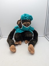 Vintage 1984 17" Childs Playmate Monkey Puppet Chimp Animal Plush Toy Doctor