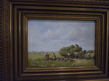 Ölgemälde, "Heuernte" Öl auf Holz gerahmt, 17,8cm × 12,8cm, signiert, original