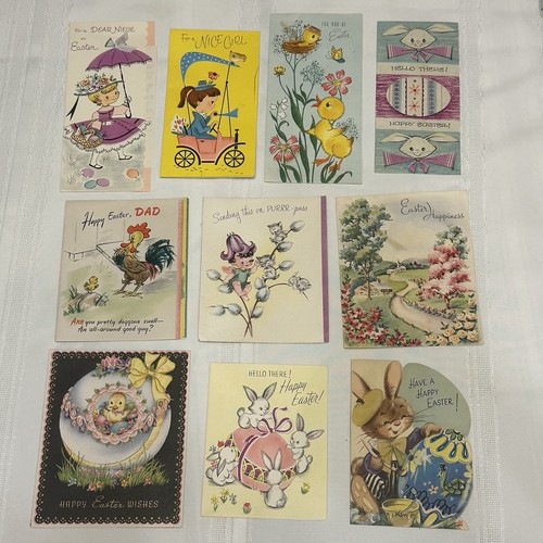 64 VINTAGE EASTER GREETING CARDS BUNNIES CHICKS BASKETS EGGS DIE CUT FEATHERS - Picture 4 of 9