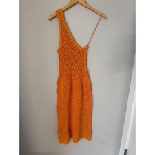Free People FP Beach Catch Me Fauxchet Orange Crochet One Shoulder Midi Dress XS