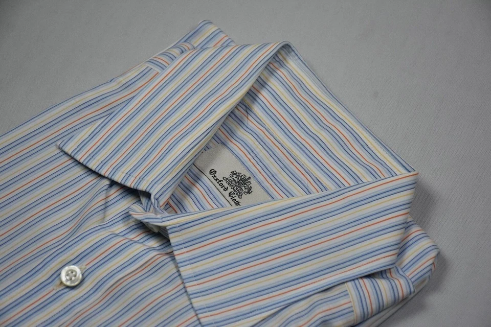 Oxxford Clothes Custom Mens Stripe 2 Ply 100s Cotton Dress Shirt XL Made USA - Image 2 of 4