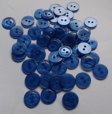 LOT OF 50 BLUE COLOR 9/16 INCH 2 HOLE  tl raised center BUTTONS, NEW