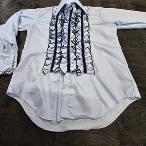 VTG After Six Ruffled Tuxedo Shirt Baby Blue Prom Disco Dumb Dummer Costume 12½