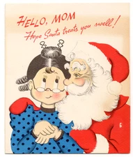 Vintage Christmas Card, Santa Kissing SUSIE Q, NORCROSS