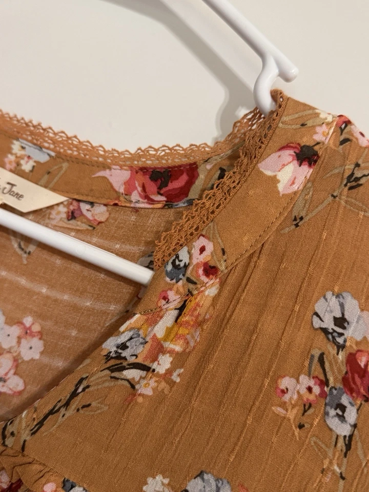 Женское платье бохо с цветочным узором Matilda Jane горчичное причудливое с кисточками кружевное размер M - Изображение 3 из 4