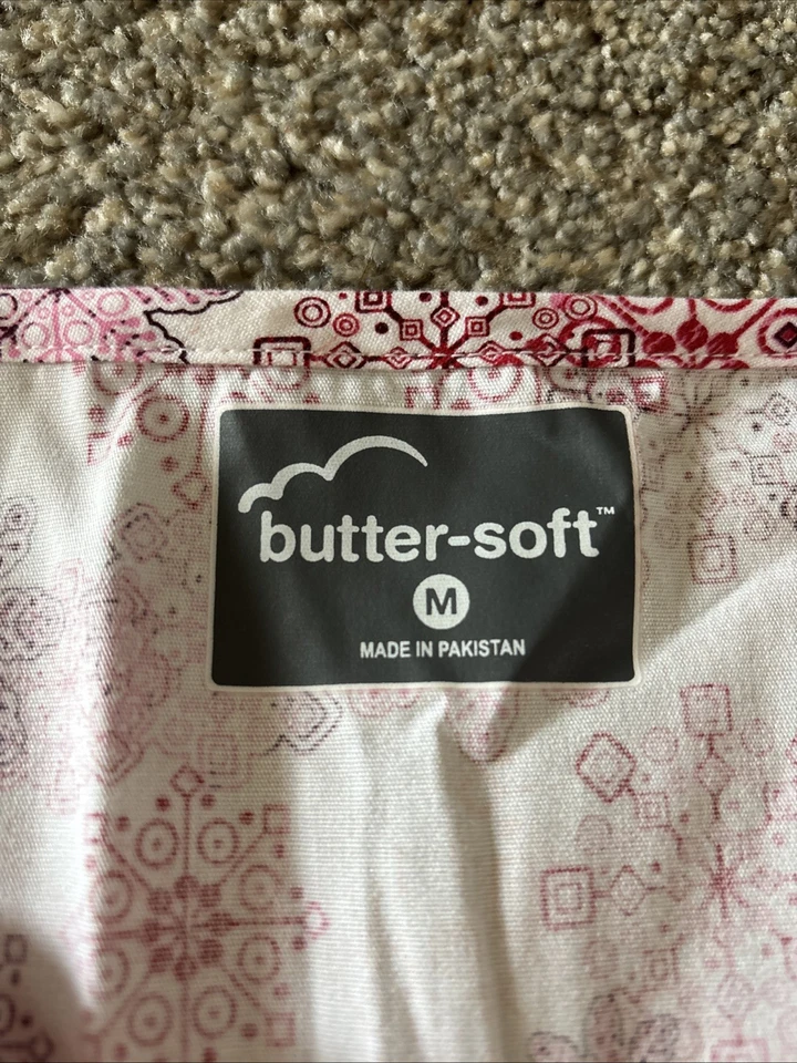 Womens Scrub Top Butter-Soft by UA Cotton Blend Pink Flowers Pockets Size Medium - Image 2 of 3