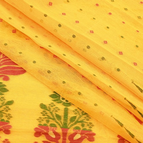 Vintage Sarees Yellow Cotton Hand Woven Jamdani Sari 5yd Ethnic Craft Fabric - Picture 9 of 23