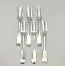 Antique Elkington & Co Silverplate Dinner Fiddle Tipped Fork 1849 6Pc Set