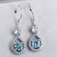 3.20 Ct Blue Diamond Dangle Earrings In 14k White Gold – 4th July Gift for Her