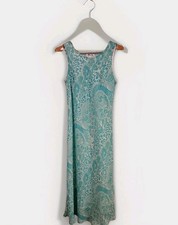 Jeffrey & Dara Paisley Maxi Tank Dress Sleeveless Aqua Teal Swirl Lined EUC