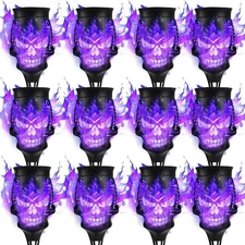 12 Packs Skull Solar Torch Lights Flickering Flame Halloween Torch Solar Lights