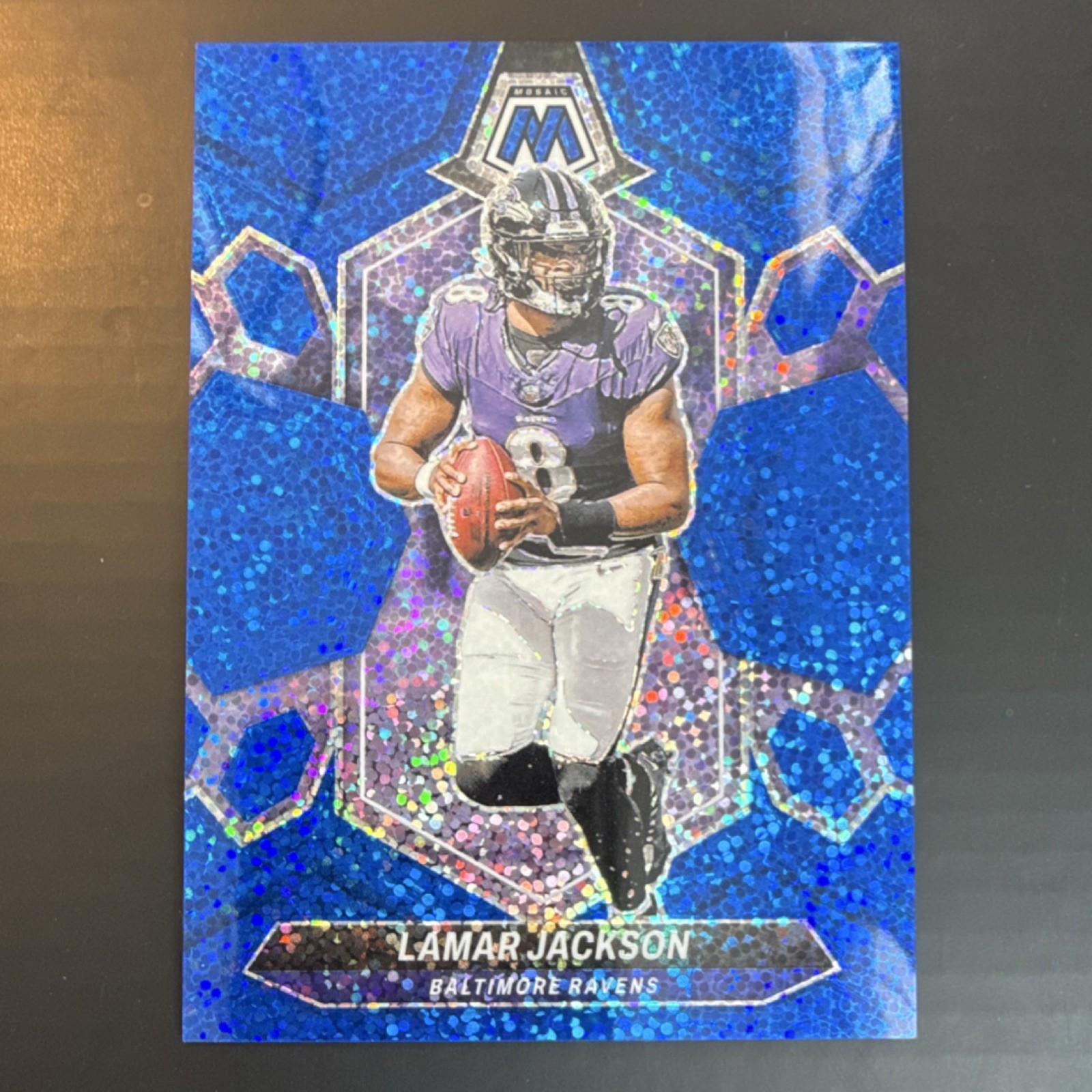 Lamar Jackson Blue Sparkle Prizm /96 2024 Panini Mosaic #15 Ravens
