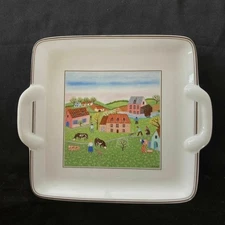 Villeroy & Boch Naif Village 8" Square Cake Plate Serving Platter w/Handles