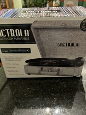 Vintage 3-Speed Bluetooth Portable Suitcase Record Player .