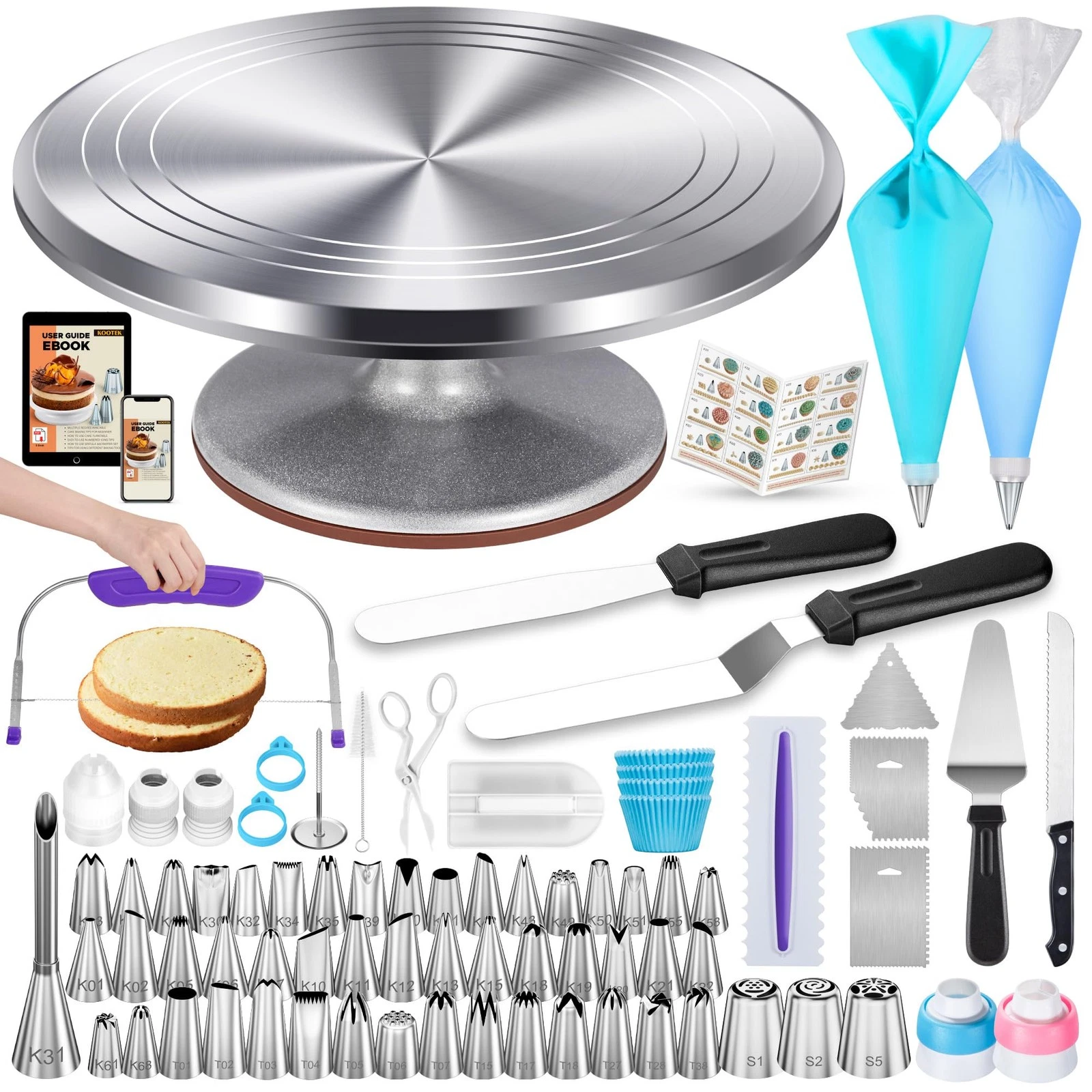 253 Pcs Cake Decorating Kit, 12" Aluminum Alloy Cake Turntable, 48 Numbered I...
Opens in a new wind