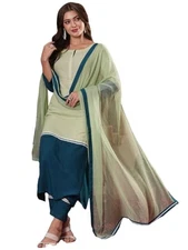 GoSriKi Women's Rayon Viscose Straight Solid Kurta with Pant & Dupatta