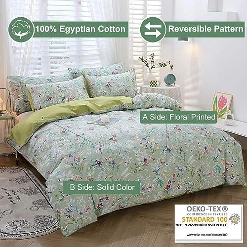  Juego de funda nórdica 100 % algodón tamaño doble 3 piezas mariposa doble-3 piezas verde floral Foto 2 de 4