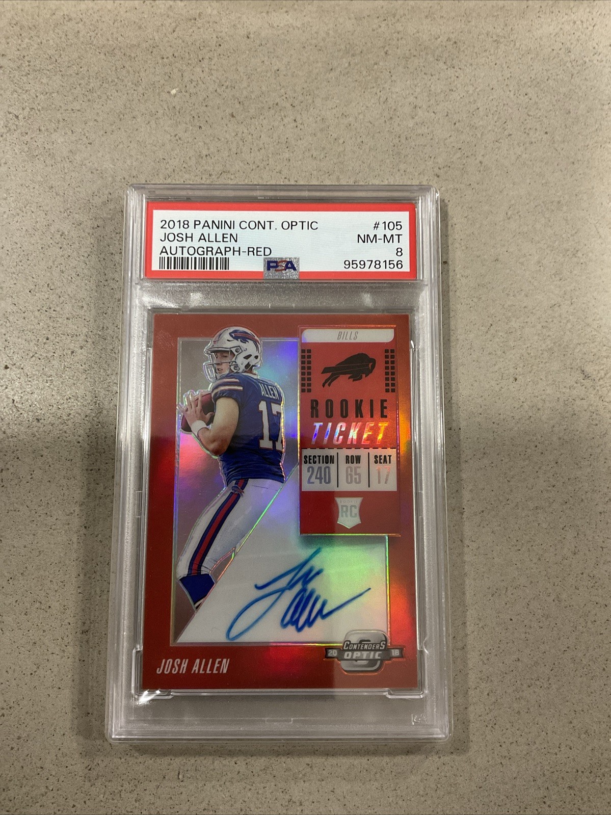 2018 Panini Contenders Optic - Rookie Ticket RPS Autographs Josh Allen #105 Red view 1