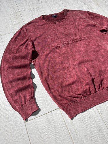 Suéter de Colección Emporio Armani Algodón Hombres Cuello Redondo Logo Grande Rojo Talla XL-XXL - Imagen 4 de 7