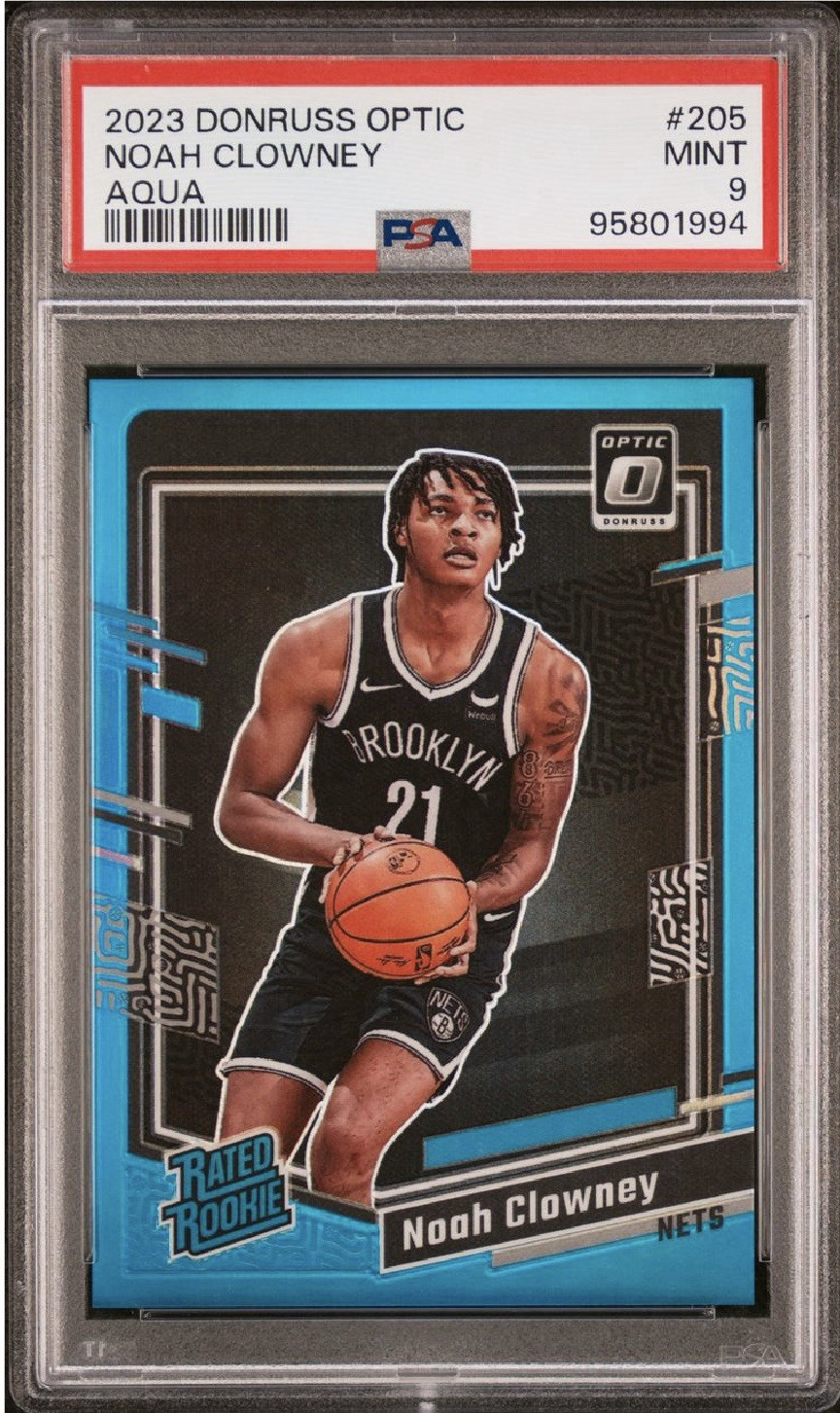 2023 Donruss Optic NBA Rated Rookie AQUA /249 Noah Clowney RC PSA 9 NBA NETS
