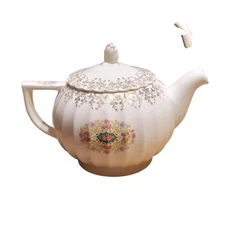 Vintage Vanity Fair Melodys Teapot Floral Gold Trim Cream Ceramic