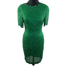 MORGAN TAYLOR Evening Cocktail Mini Beaded Vibrant Green Dress Size 4 S Small