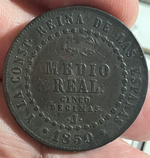 Cincin19"ISABEL 2ª Raros y Bonito Medio Real JUBIA 1850.pesa 18 60gr.mide 31mm