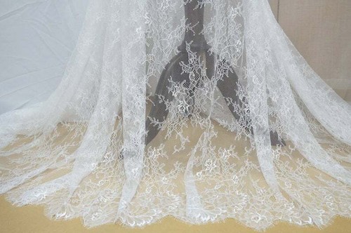 Tessuto pizzo Chantilly retrò ciglia floreale tessuto pizzo smerlato tessuto matrimonio - Foto 6 di 7