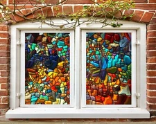 3D Color Stones D223 Window Film Print Sticker Cling Stained Glass UV Block Amy