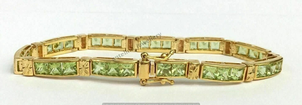 Women's Tennis Bracelet 10Ct Princess Lab Created Peridot 14k Yellow Gold Plated - Image 3 of 4
