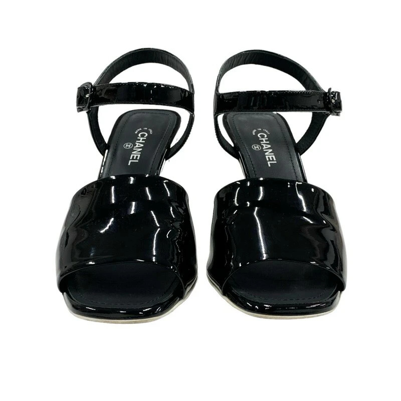CHANEL G38684 Patent leather Sandals 37C Black x White Women