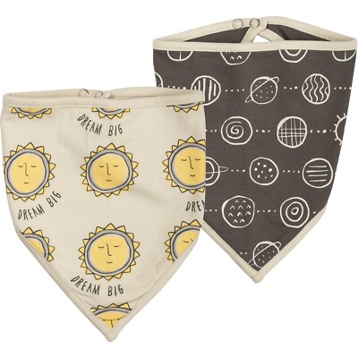 Sun & Planets Design Dream Big Bandana Style Cotton Bib Set of 2 NEW