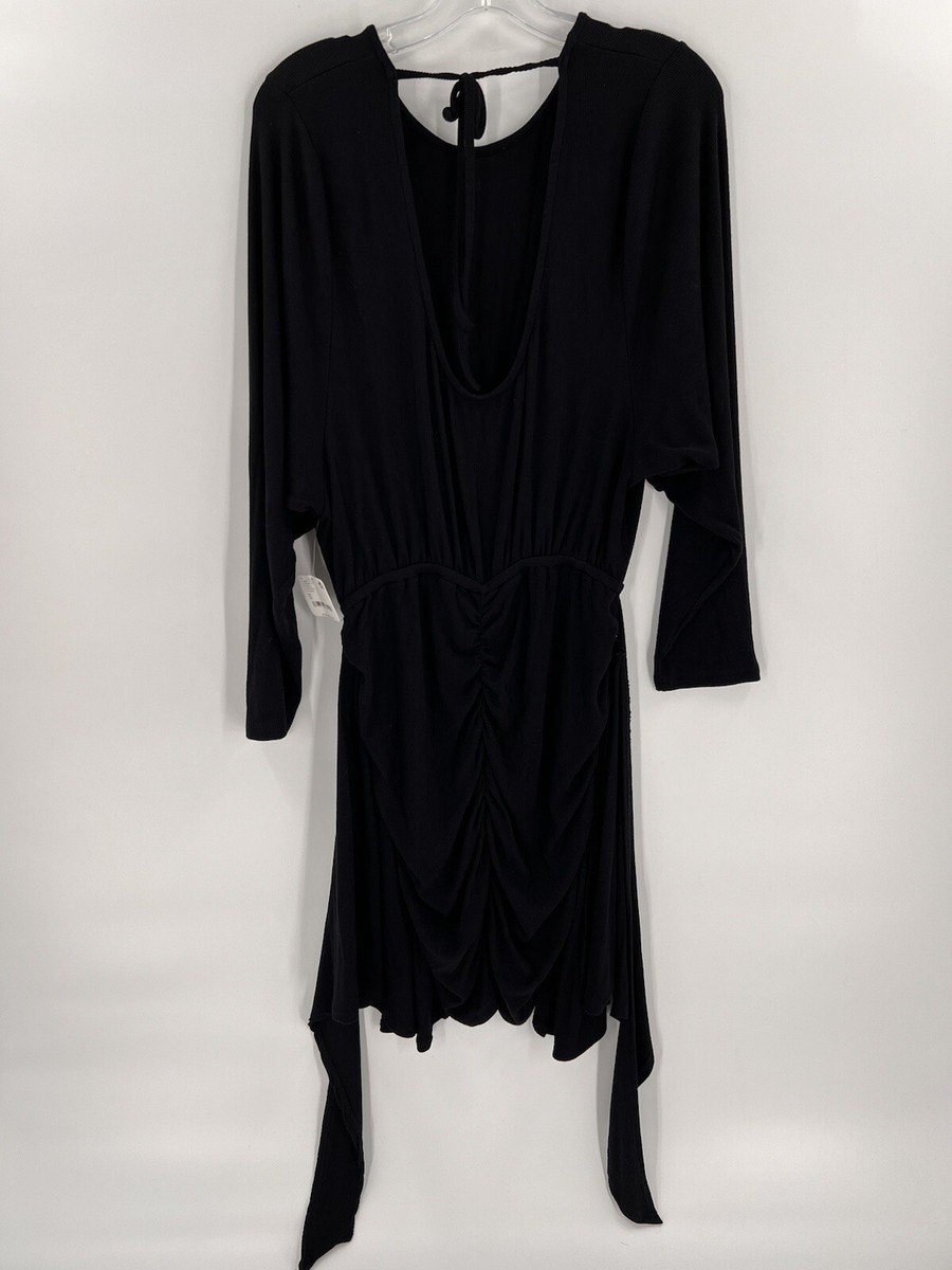 fp beach black dress NEW TAGS Free People Cover Up With Waist Tie Ruching SMALL this sweet midi from