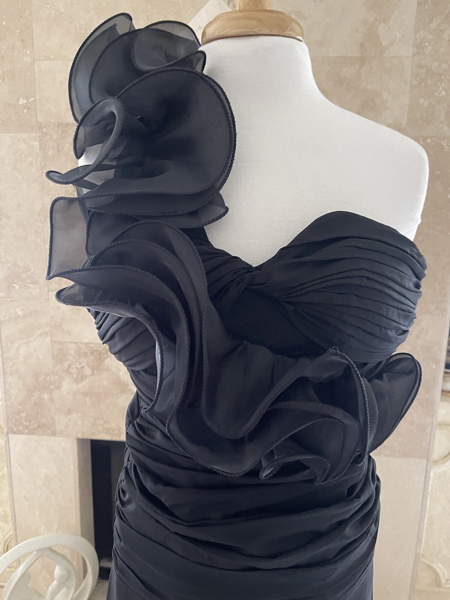 GOWN BY CINDERELLA DIVINE Black Ruched Ruffle Maxi Formal Prom Gala Ball  Dress S | eBay