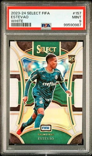 2023-24 Panini Select FIFA Estevao 20/20 White Prizm Mezzanine PSA 9 Rookie RC