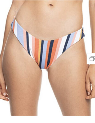Roxy NWT Med Bikini Bottom PT Beach Classics Cheeky Peach Teal Stripe Size J-21