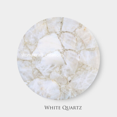 White Semi Precious Quartz Slab Table Top, Kitchen Counter-Top, Living Room Deco