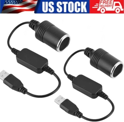 USB To 12V Car Cigarette Lighter Female Socket Converter Adapter Cable  Connector
