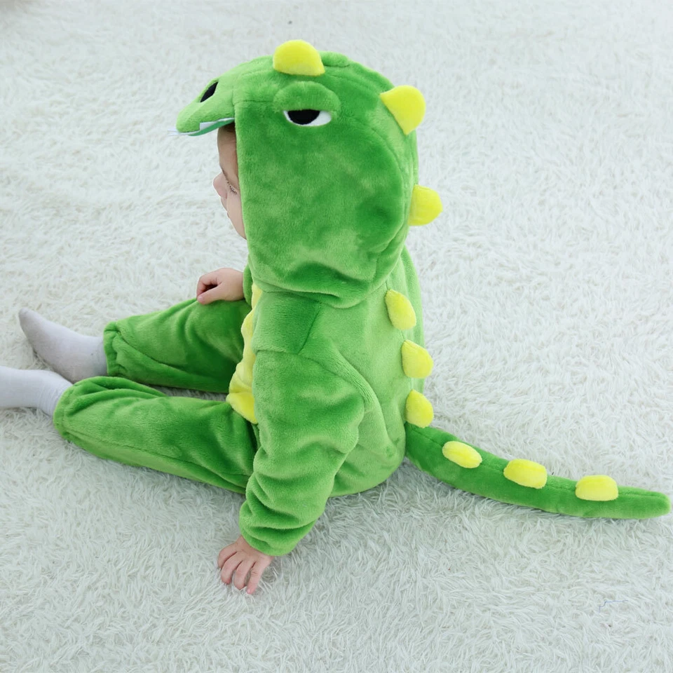 Bebé Dinosaurio Kigurumi Verde Dibujos Animados Animal Disfraz Bebé Niño Pequeño Body Foto 3 de 4