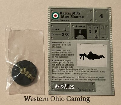 Axis & Allies Miniatures Brixia M35 45mm Mortar #53/60 NEW A&A Eastern Front