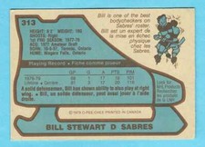 1979-80 OPC 313 Bill Stewart Sabres! ROOKIE & His Last Card! !  *SET BREAK*. rookie card picture