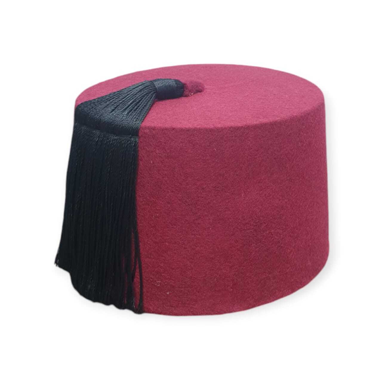 Fez Auténtico Tarbush Moro Marroquí en Rojo Oscuro con Borla Negra